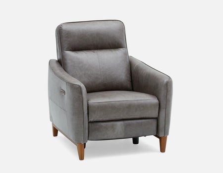PALMER - fauteuil contemporain moderne inclinable 100% cuir avec commande électrique - Gris