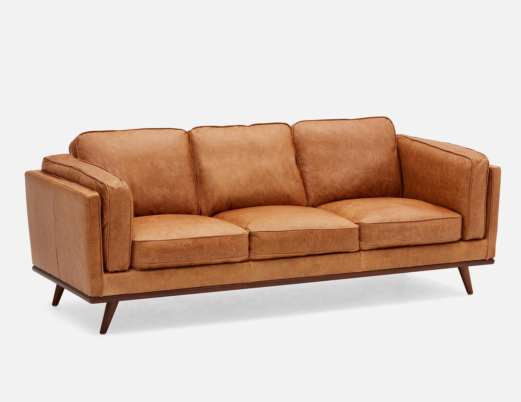 ROWAN - canapé 3 places 100 % cuir moderne du milieu du siècle - Caramel