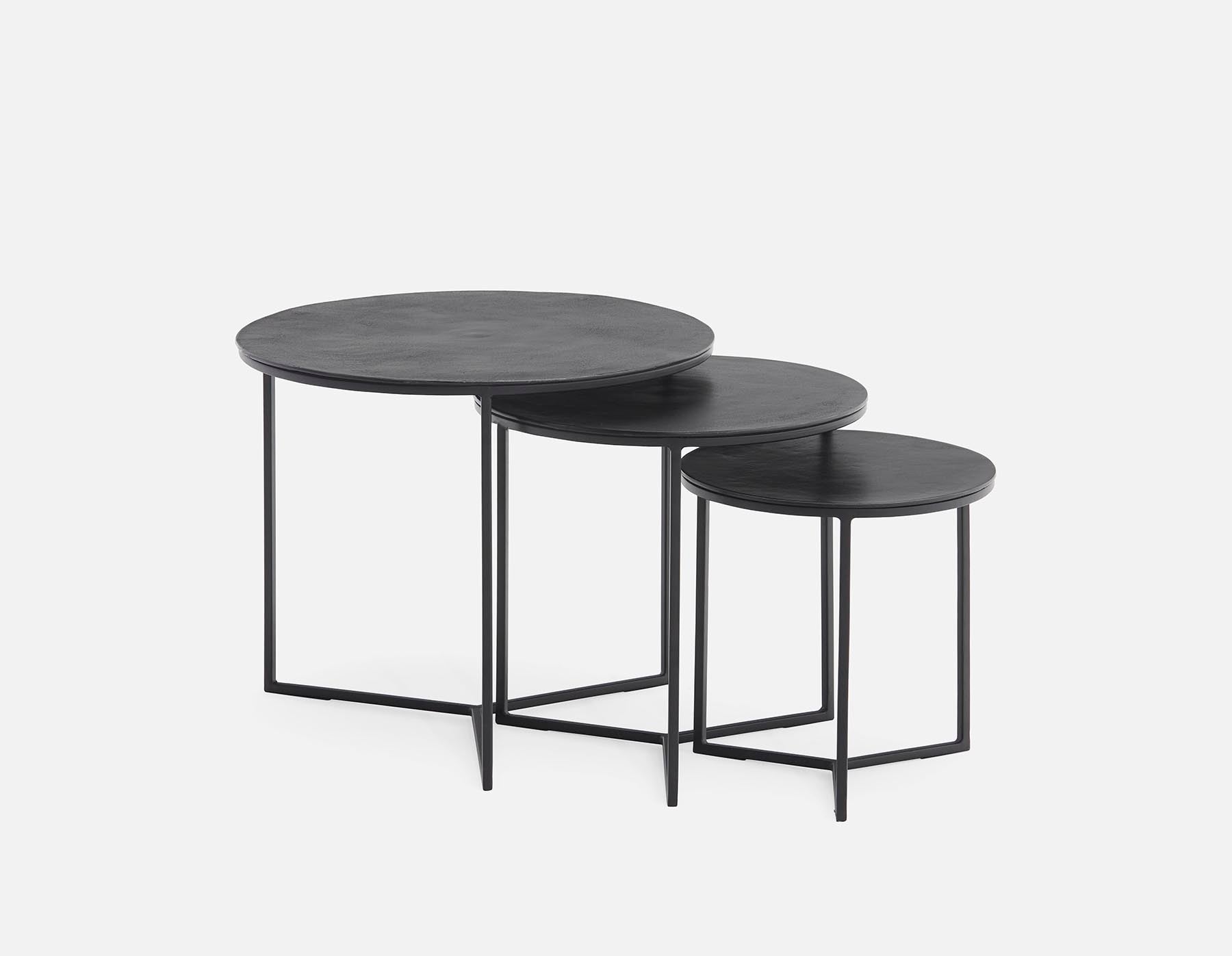 ALMATY - ensemble de 3 tables gigognes em aluminium et en fer - Noir