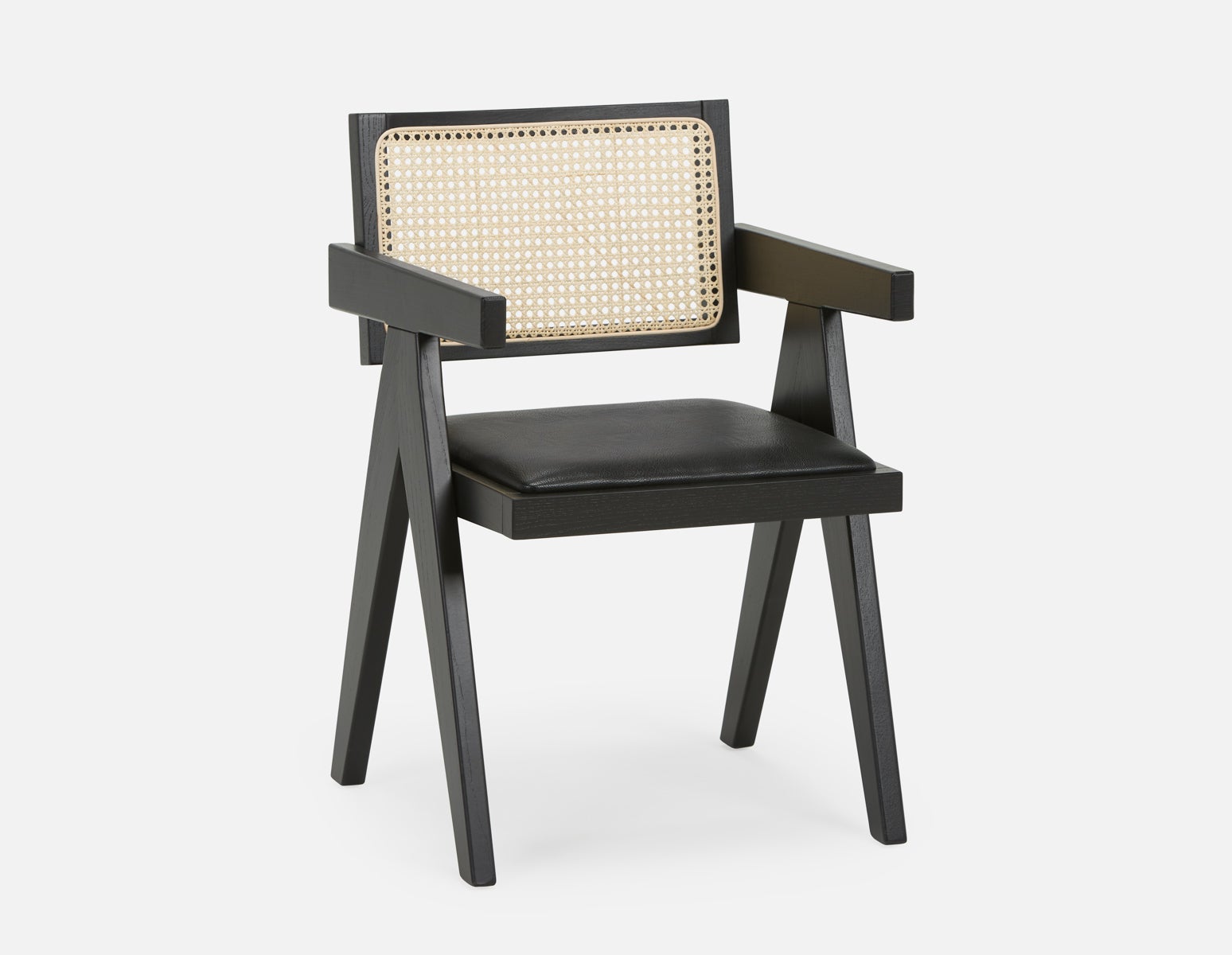 JOSS - chaise de salle à manger en rotin naturel avec accoudoirs - Noir