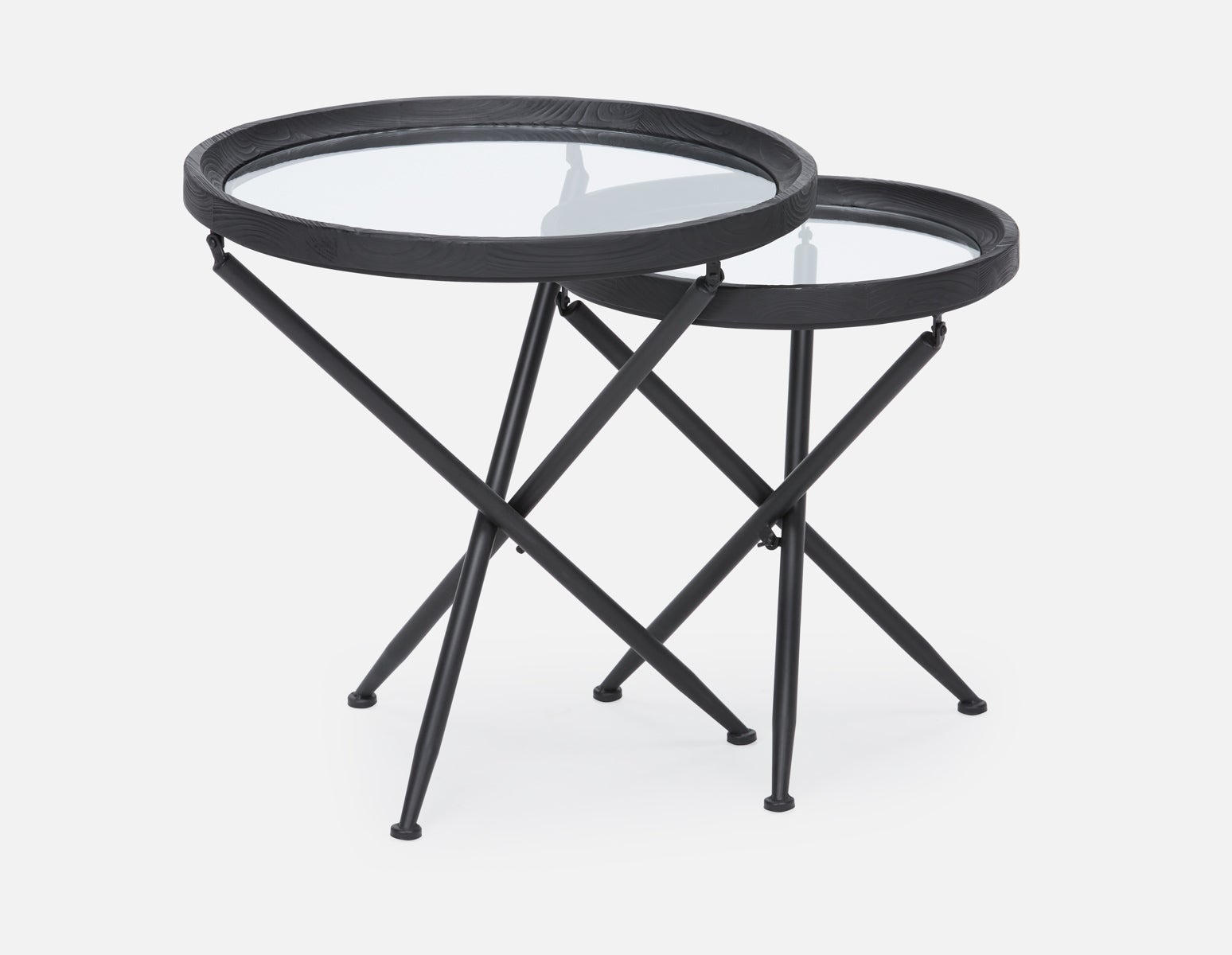 KAY ensemble de 2 tables gigognes en bois de sapin avec plateaux en verre trempé undefined