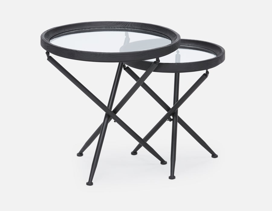 KAY ensemble de 2 tables gigognes en bois de sapin avec plateaux en verre trempé undefined