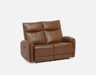 CALVERO - causeuse inclinable électrique 100% cuir avec port usb contemporaine - Brun