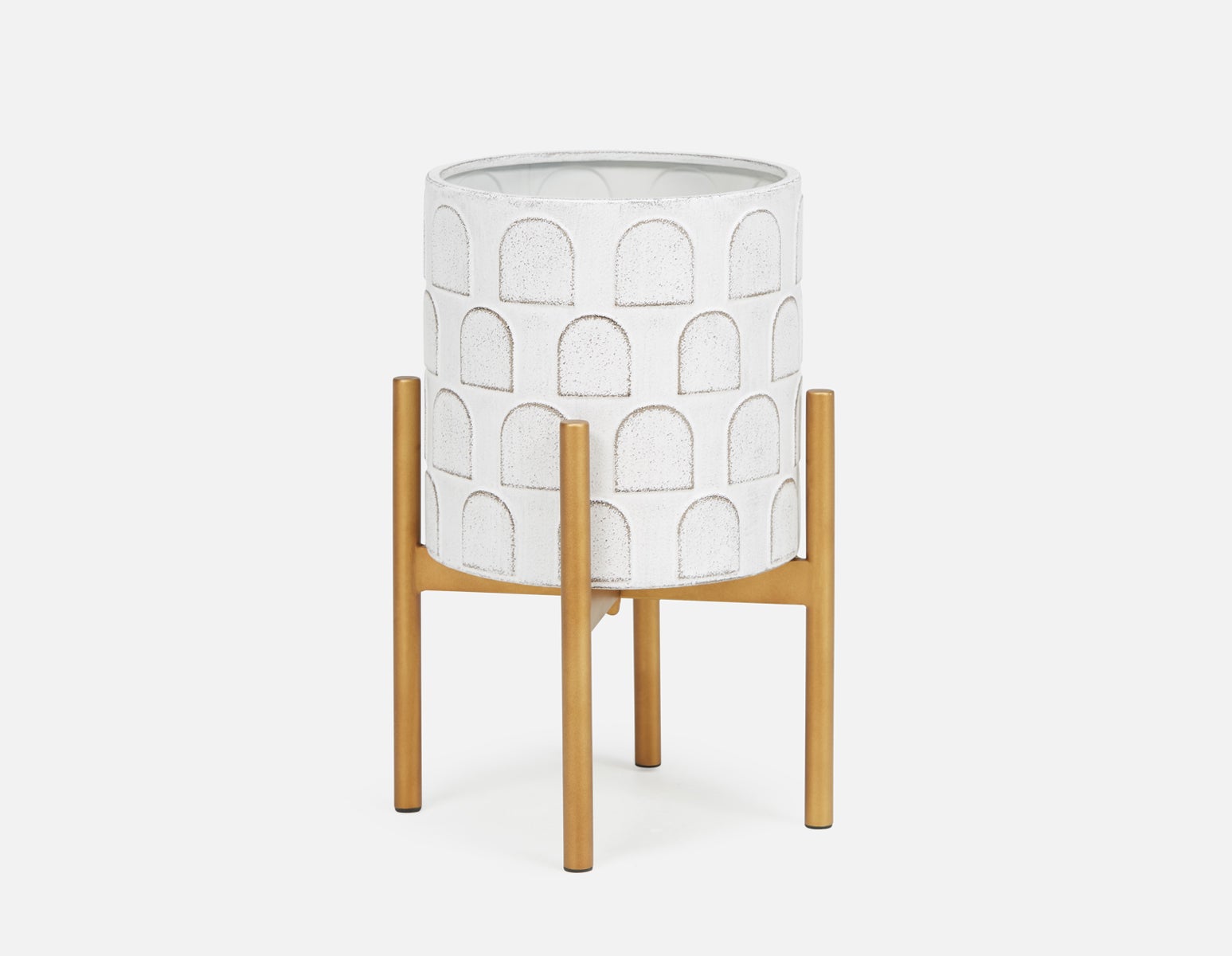 DREW - cache-pot et support en métal 21 cm - Blanc/or