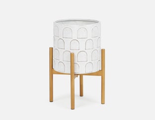 DREW - cache-pot et support en métal 21 cm - Blanc/or