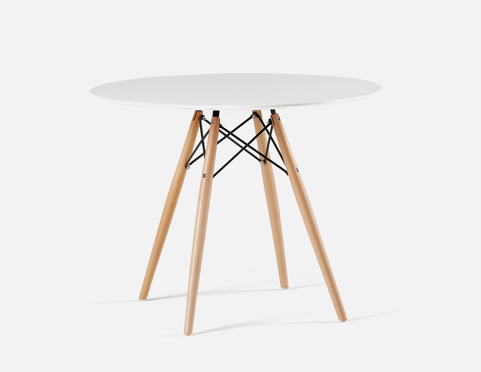 EIFFEL - table ronde au fini laqué avec base en bois d'hêtre massif 90 cm - Blanc