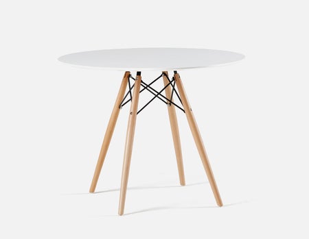 EIFFEL - table ronde au fini laqué avec base en bois d'hêtre massif 90 cm - Blanc