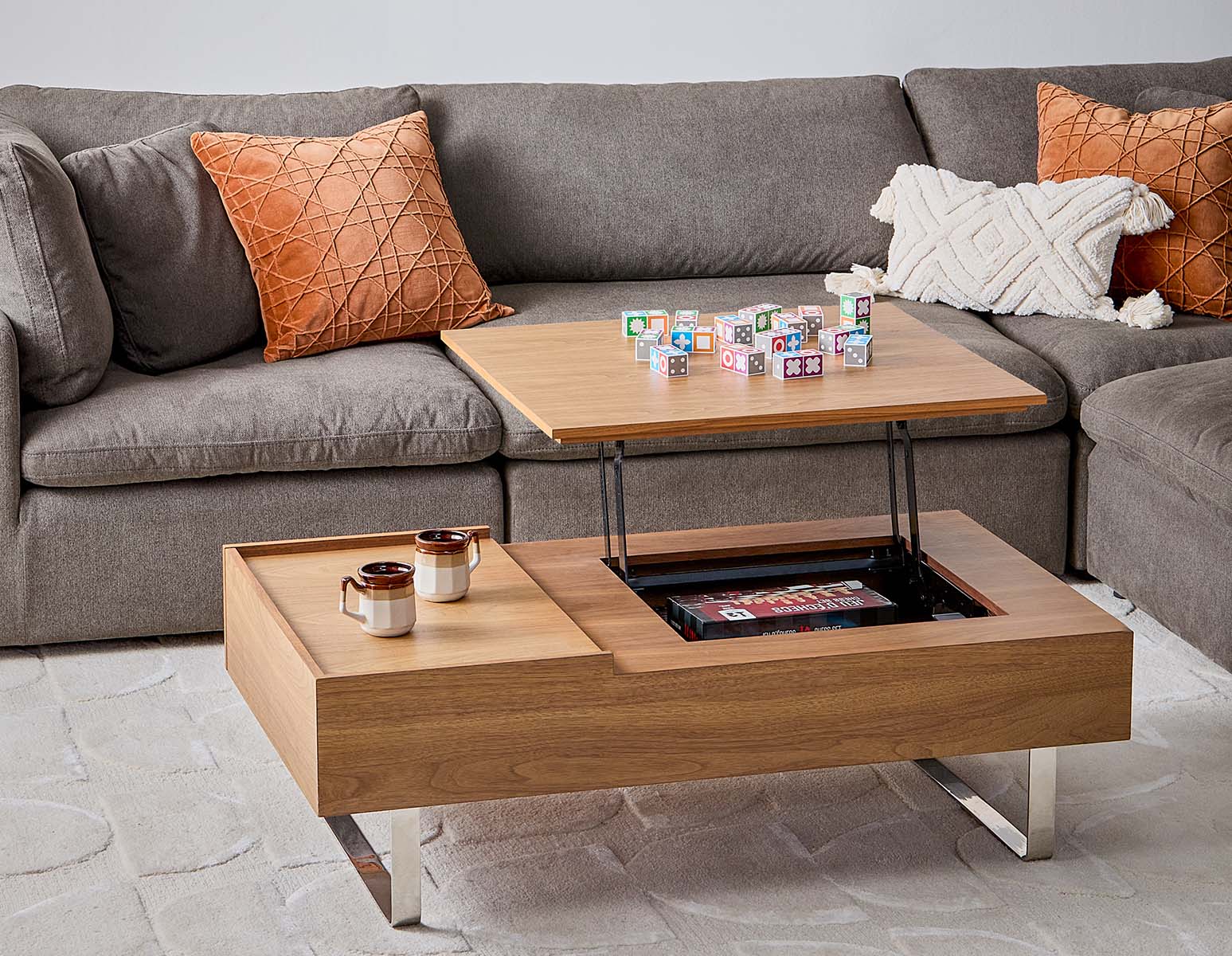 EVO table basse en placage de noyer avec rangement et plateau relevable 120 cm undefined
