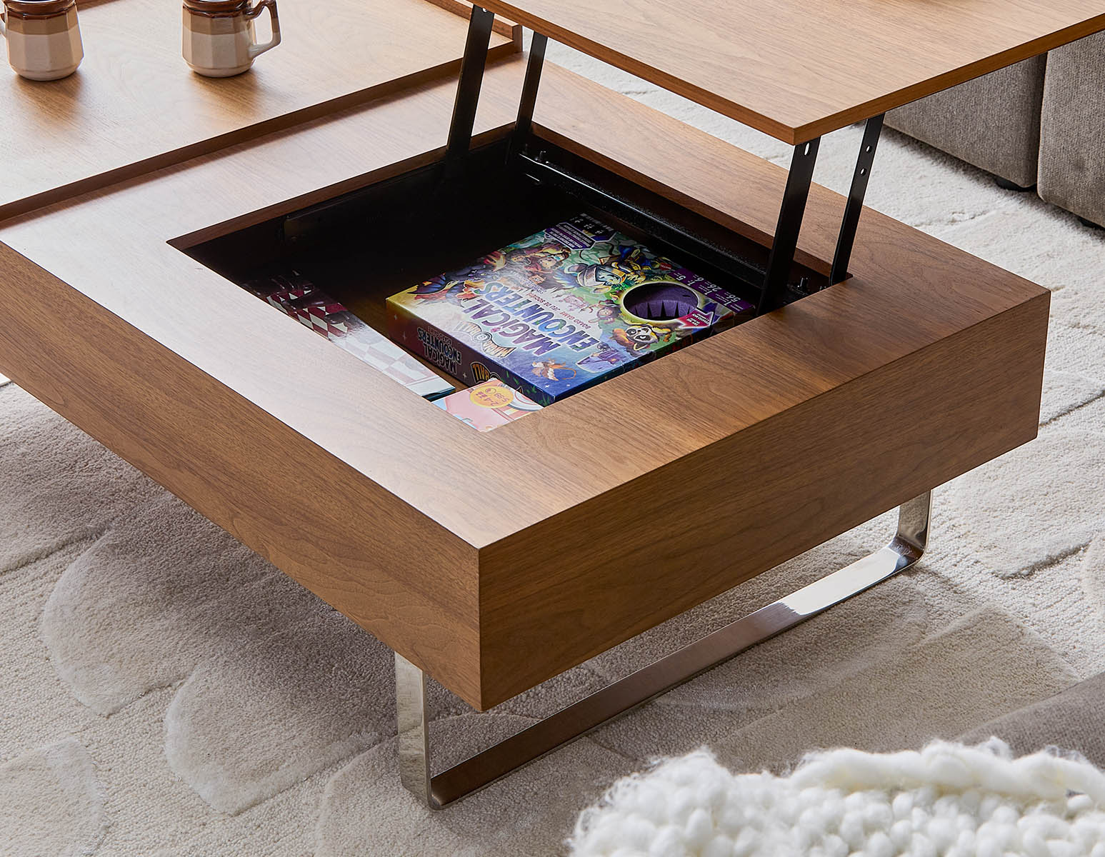 EVO table basse en placage de noyer avec rangement et plateau relevable 120 cm undefined
