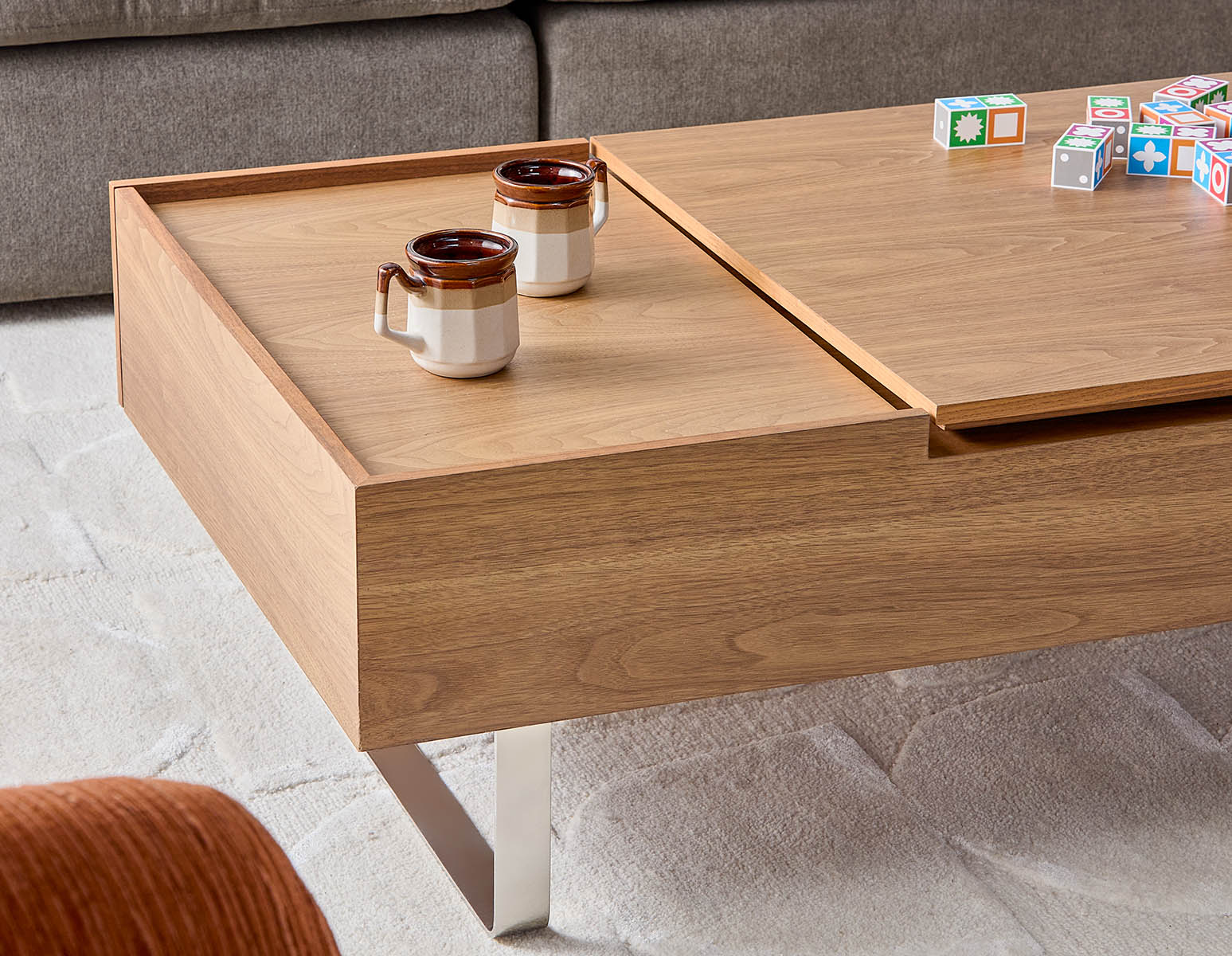 EVO table basse en placage de noyer avec rangement et plateau relevable 120 cm undefined
