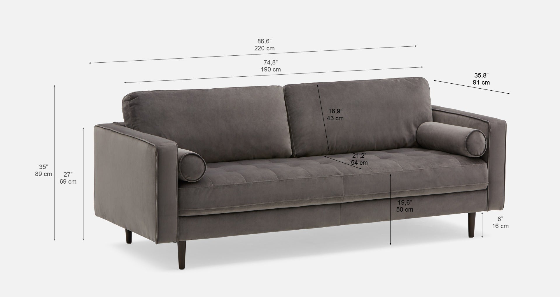 KINSEY canapé 3 places 100 % cuir moderne du milieu du siècle undefined