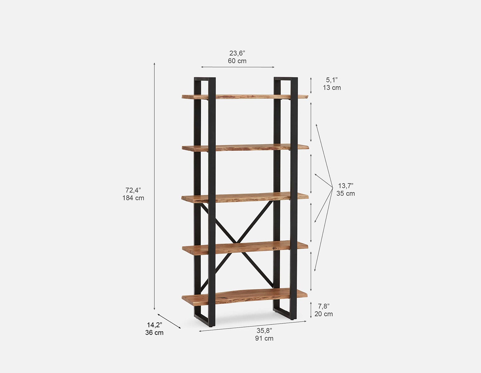 RENO étagère 5 tablettes en bois d'acacia undefined