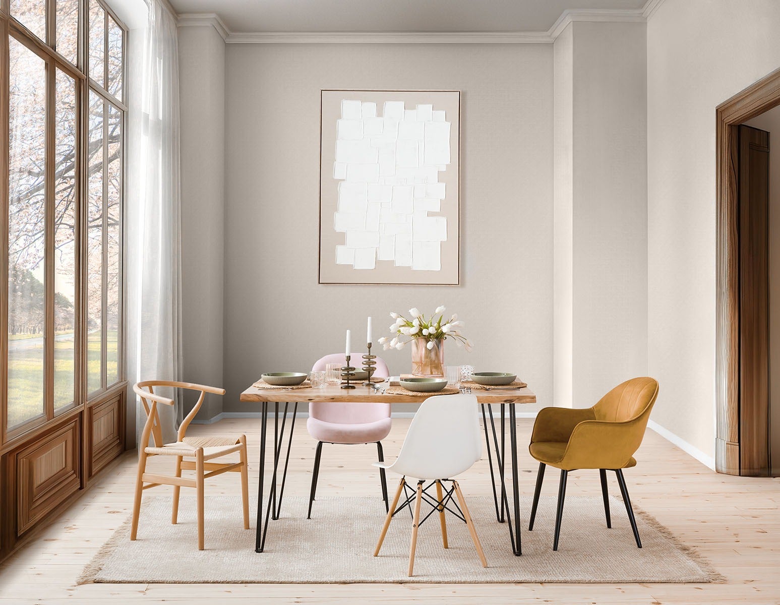 EIFFEL chaise avec base en bois d'hêtre massif moderne du milieu du siècle undefined