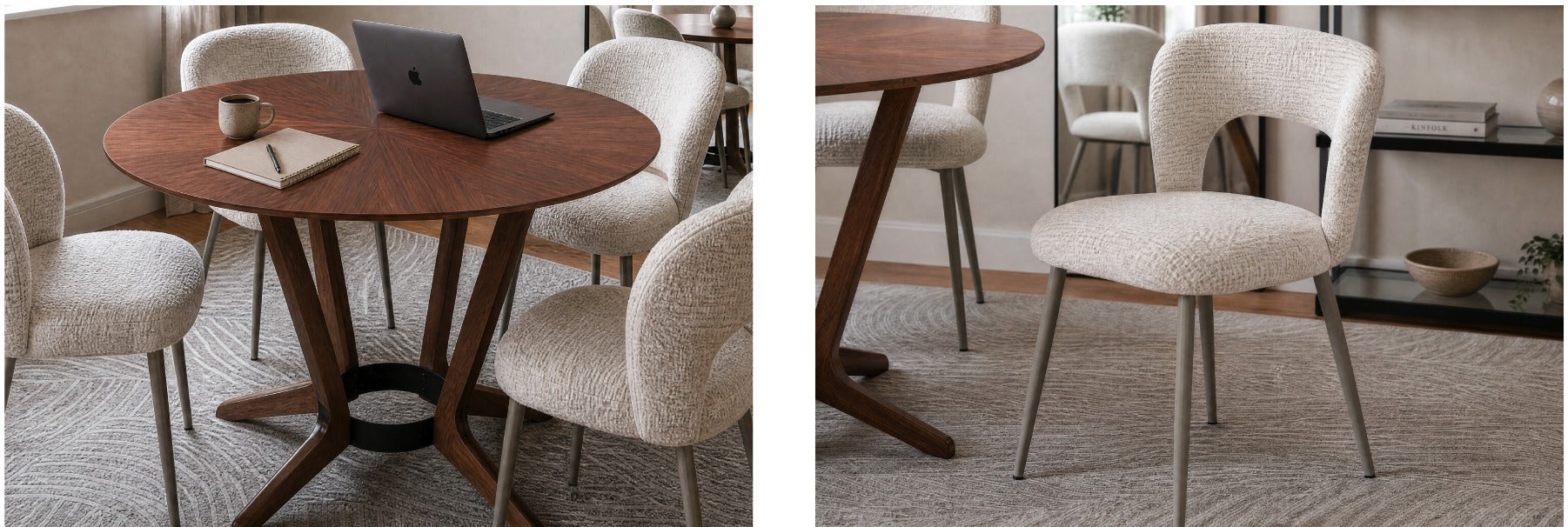 MORELLA table ronde 137 cm et KIRIL chaise de salle à manger