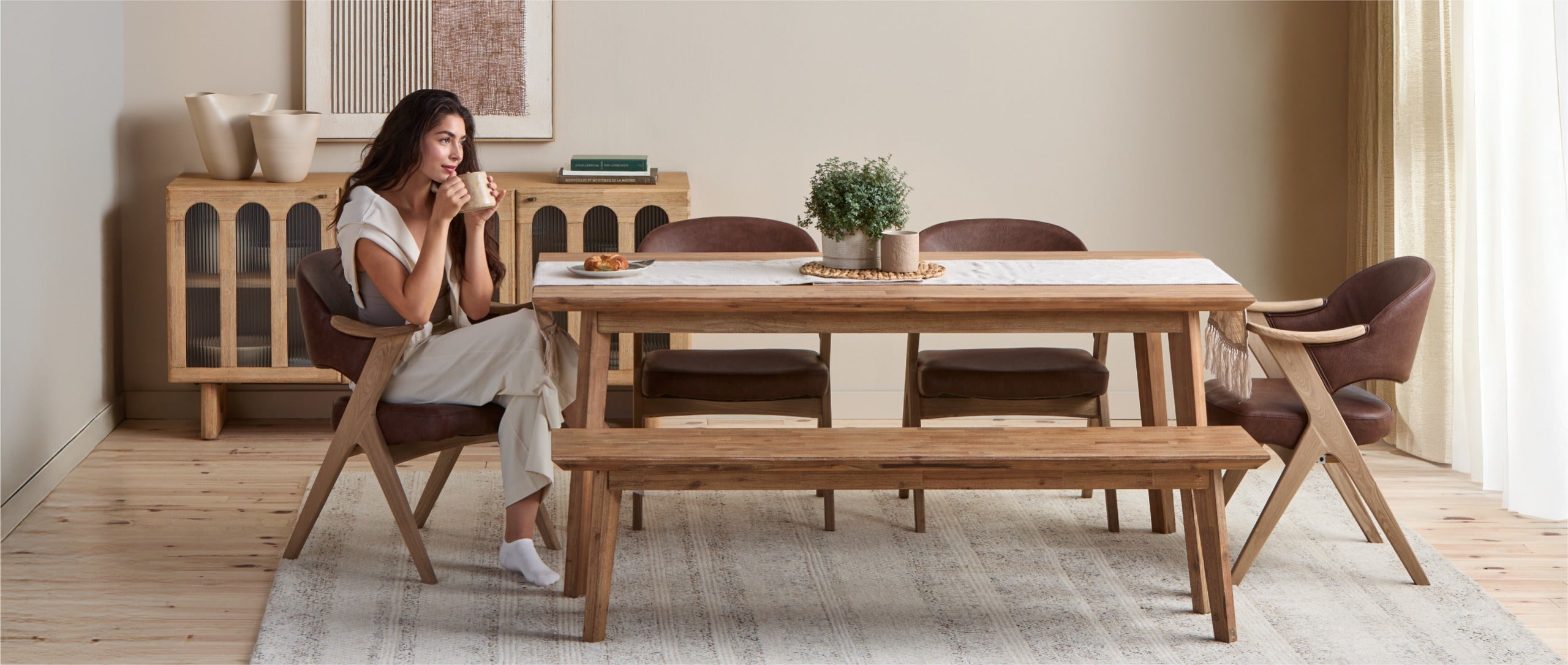 KABBANN table de salle à manger en bois d'acacia 180 cm