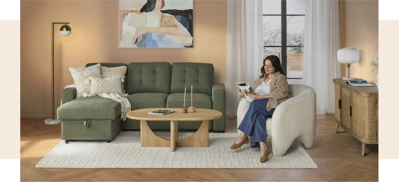MARNIE canapé-lit d'angle interchangeable avec rangement