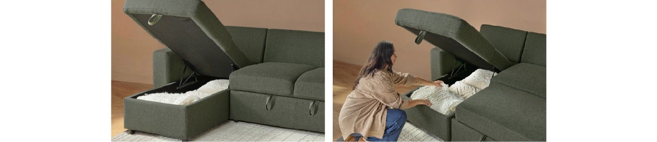 MARNIE canapé-lit d'angle interchangeable avec rangement