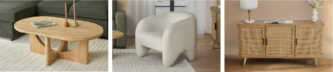 PRIYA table basse, Domingo buffet 3 porte, AMIENS fauteuil
