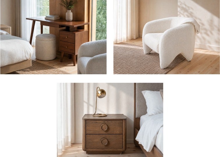 CONNOR bureau, AMIENS fauteuil, Taven table de chevet