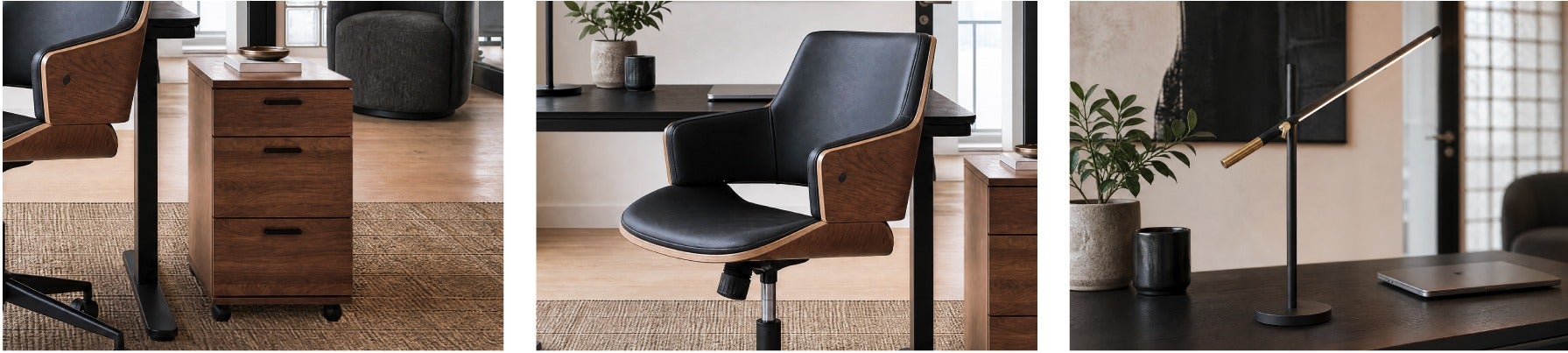 MICK caisson, GALT chaise de bureau, LUMO lampe de table del