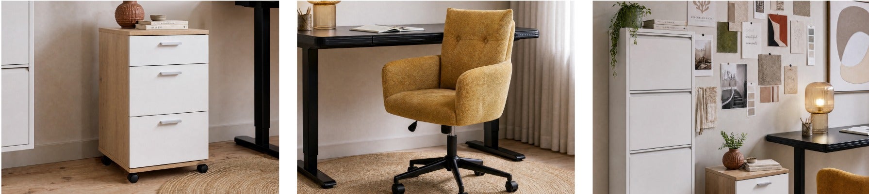MICK caisson, DUARTE chaise de bureau, BERT cabinet 4 portes