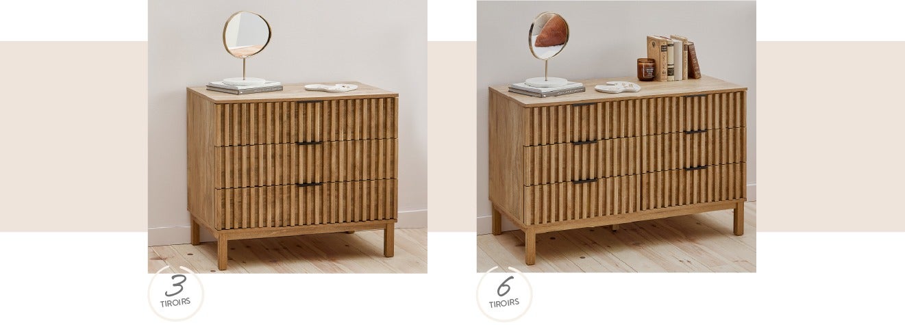 Commode 3 tiroirs et commode 6 tiroirs RIONA