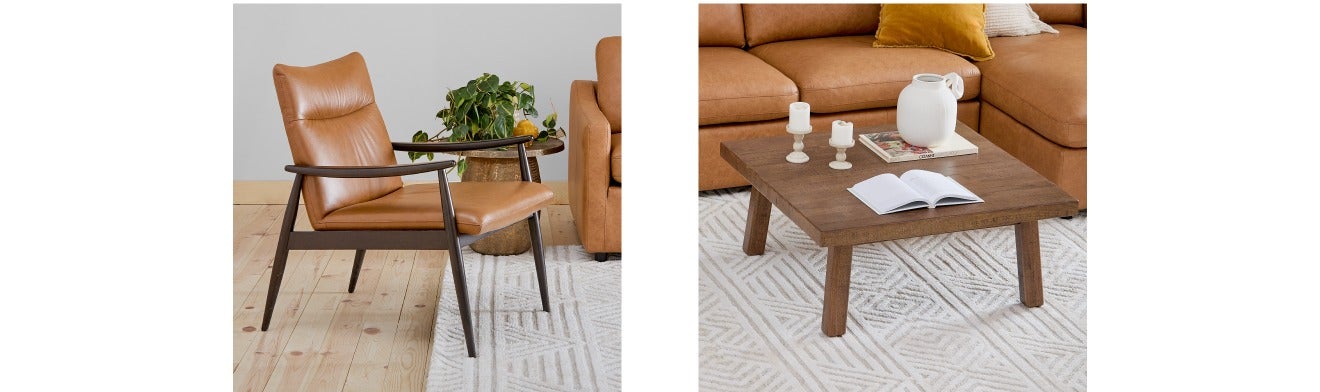 THESSALIA table basse et LATONA chaise d'appoint 100 % cuir