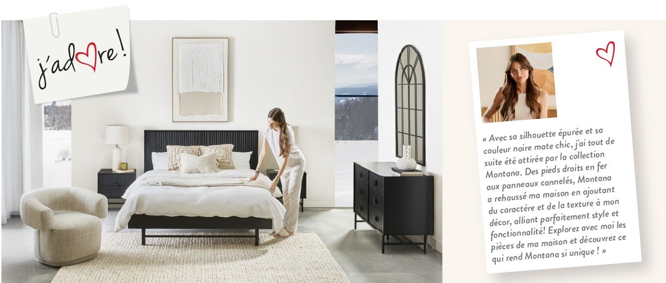 J'adore Montana - Avec sa silhouette épurée et sa couleur noire mate chic, j'ai tout de suite été attirée par la collection Montana. Des pieds droits en fer aux panneaux cannelés, Montana a rehaussé ma maison en ajoutant du caractère et de la texture à mo