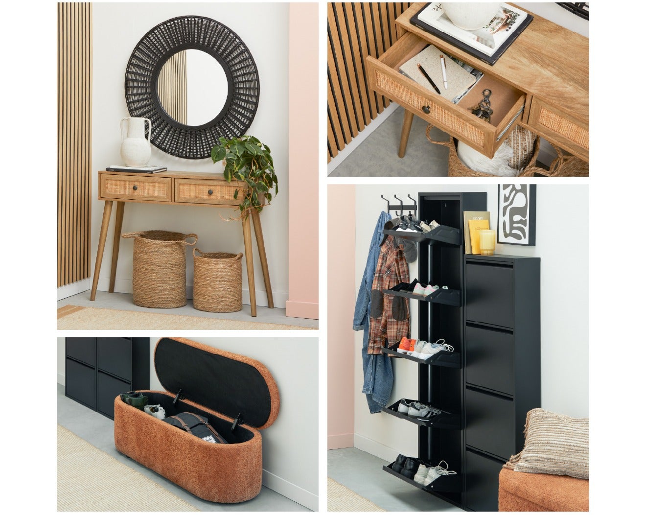 BERT meuble à chaussures 4 portes - JETT console 100 cm - FLORENCE pouf