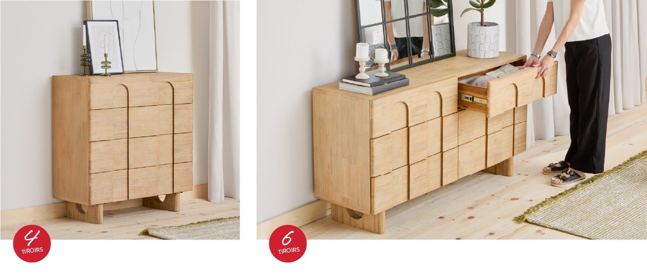 PRIYA commode à 4 tiroirs et commode à 6 tiroirs