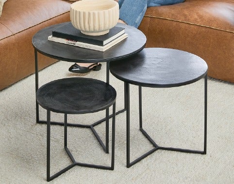 ALMATY ensemble de 3 tables gigognes en aluminium et en fer