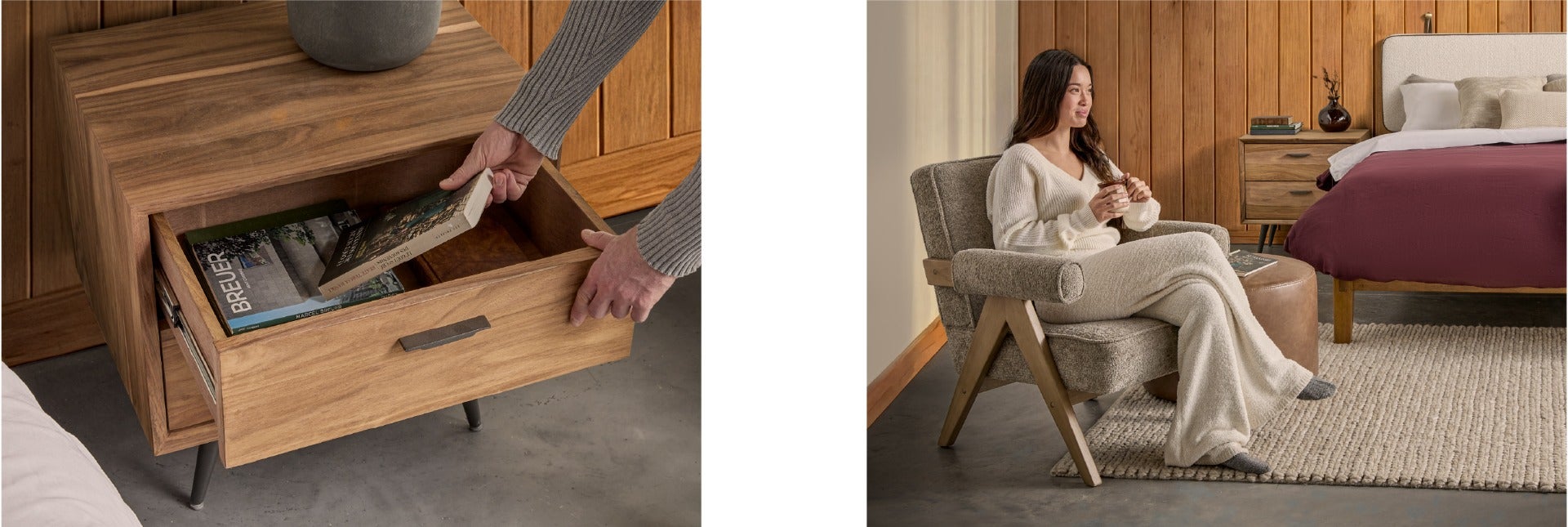 JENSON table de chevet en bois de rose et HAZEL chaise d'appoint